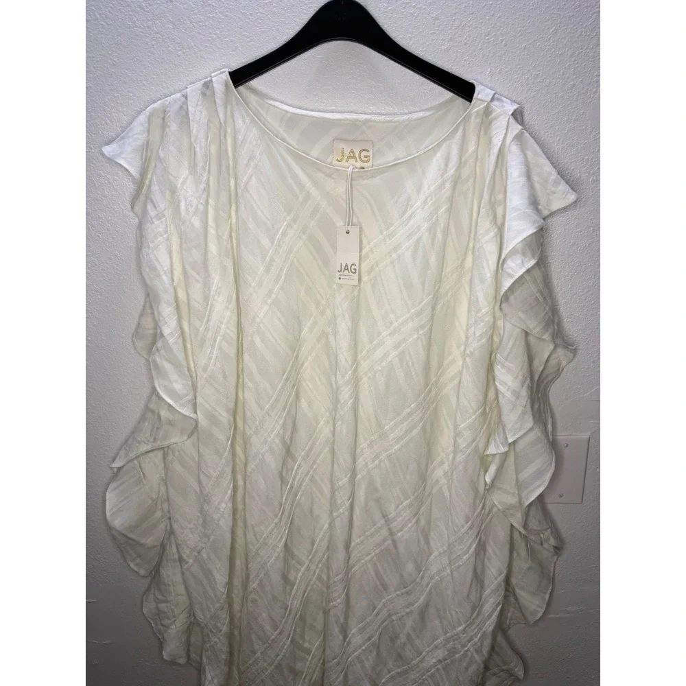 JAG White Textured Ruffle Sleeve Kaftan Beach Cover Up Dress NWT M/L